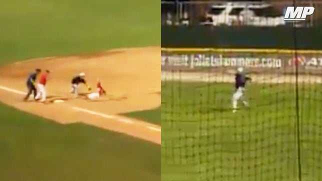 Providence Catholic's (IL) Tom Kelley shows off his arm with this throw to third.