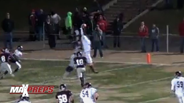 http://www.maxpreps.com/athlete/collin-samuelson/YHuXjPTtEeKZ5AAmVebBJg/gendersport/football-stats.htm

Osage's (MO) Collin Samuelson hauled in eight grabs for a career high 296 yards and he also crossed paydirt twice.