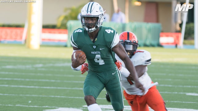Miami Central's (FL) 4-star running back James Cook shows he can do it on defense as he picked off three passes and returned two back for scores in a 26-13 win against Carol City (FL).