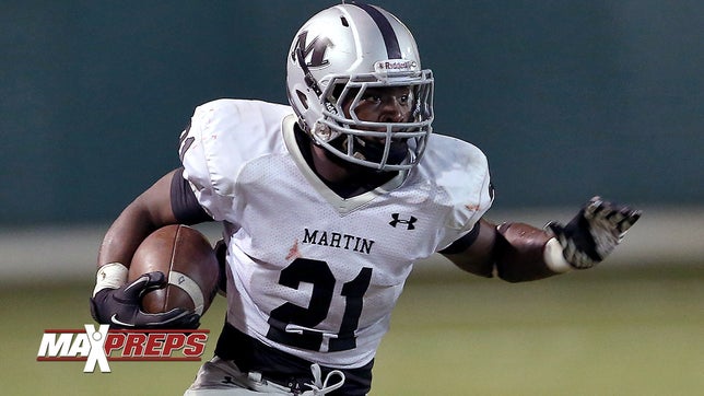 http://www.maxpreps.com/athlete/nic-smith/5VAm_PleEeKZ5AAmVebBJg/default.htm

Arlington Martin's (TX) 5'10 175 pound junior running back rushed for 317 yards and five touchdowns in their 56-35 win against Amarillo in the second round of the 6A D1 UIL Texas state playoffs.