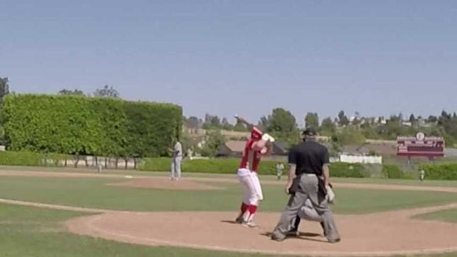 Zach Busalacchi (Boos) hits an opposite field home run for Orange Lutheran against West Ranch in the 2015 National Classic Baseball Tournament.