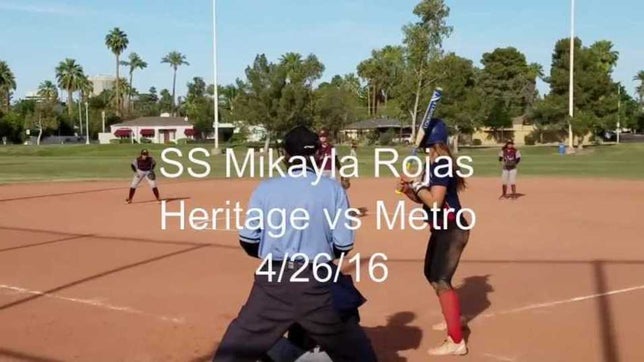 Heritage Academy Junior SS Mikayla Rojas homers on a change up and a drop ball from both sides of the plate vs Phoenix Metro