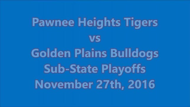 Pawnee Heights Tigers vs Golden Plains Bulldogs 2016 Kansas 6 Man Sub-State game on October 27th, 2016.