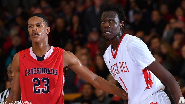 Manute Bol's son Bol Bol of Mater Dei goes head-to-head with Shaquille O'Neal's son Shareef in the first round of the CIF Southern Section Open Division.