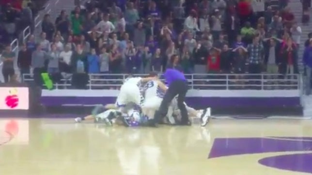 Cole Kinnamon of St. John's (KS) hits the 30-foot game-winning, buzzer-beater under duress in the 6th overtime to win and send his team to the Kansas Class 2A state championship game.