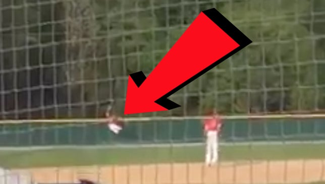 Kier Meredith of Glenn (Kernersville, NC) is one of the fastest baseball recruits in the country, and he turns on the jets to fly high for this incredible over-the-shoulder, leaping catch.