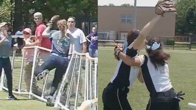 It is rare to witness one home run robbing catch. It is absolutely outrageous to see multiple home run robbing catches in the same game. Kentucky commit Renee Abernathy of Sacred Heart-Griffin (Springfield, IL) and Amanda Dermody of Belleville East (IL) both say, "Anything you can do, I can do better."