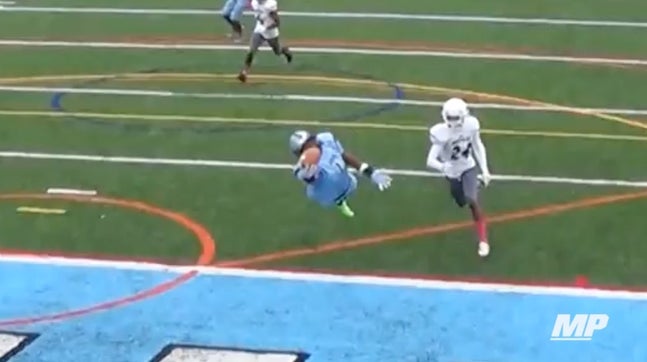 Recruiters have got to give Raymond Boone of Eleanor Roosevelt (MD) his fourth star after this snag. Without a doubt, this leaping one-handed grab is a candidate for top catch of the year.