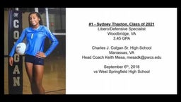 #1 SYDNEY THAXTON, L/DS - CLASS OF 2021 (SEPTEMBER 6, 2018 VS WEST SPRINGFIELD HS