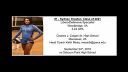 #1 SYDNEY THAXTON, L/DS - CLASS OF 2021 (9/24/18 VS OSBOURN PARK HS)