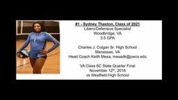 #1 Sydney Thaxton, L/DS - Class of 2021 (11/8/18 - VA Class 6C State Quarter Final vs Westfield HS)