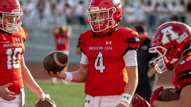 Highlights of American Fork's (UT) throwing for 623 yards and nine touchdowns in their 69-49 win over East (UT). His 623 yards passing and nine touchdowns are the second most all-time in state history.