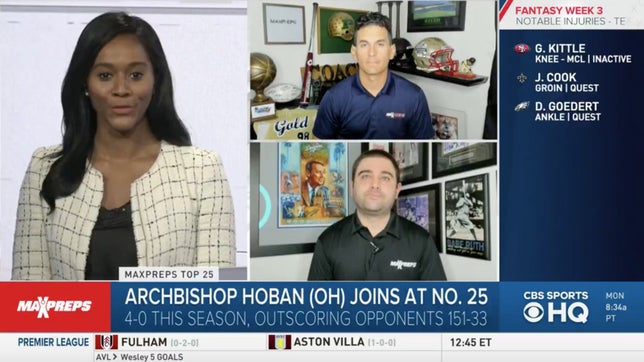 Zack Poff and Steve Montoya join Sherree Burruss on CBS HQ to talk about the only new team in this week's MaxPreps Top 25 - Archbishop Hoban (OH).