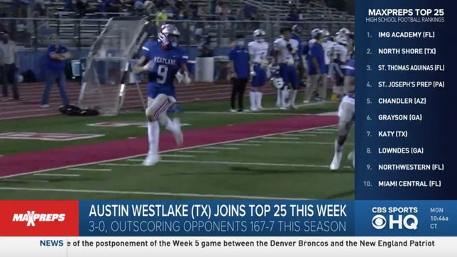 Steve Montoya and Zack Poff join Todd Grisham on CBS HQ to break down the only new team to this week's Top 25 rankings - Austin Westlake (TX).