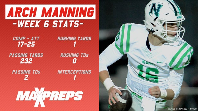 MaxPreps 2019 Freshman of the Year, Arch Manning, throws two touchdowns in the first quarter and it's enough to take down St. Charles Catholic (LA), 14-7.
