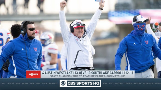 Steve Montoya and Zack Poff join Amanda Guerra on CBS HQ to talk about the "Dodge Bowl" as Austin Westlake's head coach, Todd Dodge, is set to take on his son, Riley Dodge, the head coach of Southlake Carroll in the Texas 6A Division 1 state championship.