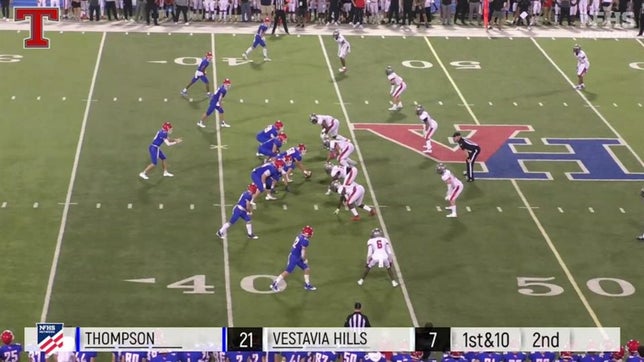 One of the wildest interception returns you will see as Peter Woods caught the deflection off the official and ran it in for the score. Thompson High School in Alabama
