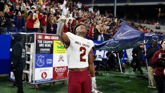 Highlights of Mill Creek's (Hoschton, GA) 5-star safety Caleb Downs leading the Hawks to a 70-35 win over Carrollton (GA) in the AAAAAAA state championship game. He rushed for three touchdowns and led Mill Creek to its first football state title.