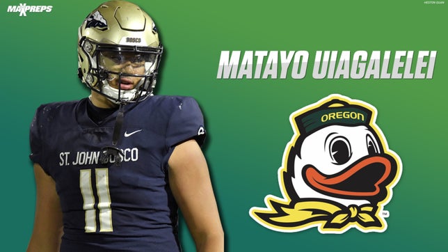St John Bosco's (Bellflower, CA) 2023 5-star edge rusher Matayo Uiagalelei makes it official with the Oregon Ducks.