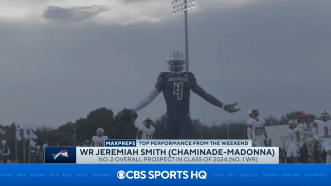 Zack Poff joins Tommy Tran on CBS HQ to take a look back at Chaminade-Madonna's (Hollywood, FL) 5-star wide receiver Jeremiah Smith's huge performance in a 61-21 win over Bergen Catholic (Oradell, NJ). The 5-star Ohio State commit hauled in 16 receptions for 316 yards and 3 touchdowns.