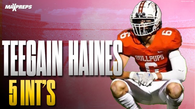 Senior DB Teegan Haines racked up 5 interceptions including two pick sixes in McPherson's (KS) 26-3 playoff win over Buhler (KS).