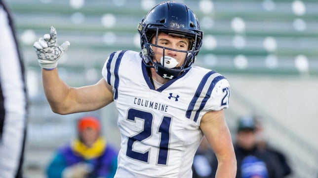 Highlights of Columbine's (Littleton, CO) 28-14 win over the four-time defending state champs, Cherry Creek (Greenwood Village, CO) in the Colorado 5A state championship. Josh Snyder finished with over 100 yards rushing and two touchdowns to go with a kickoff return score.