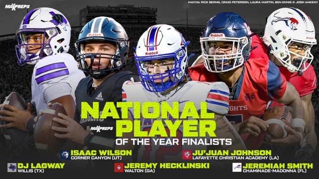 Zack Poff joins Emily Proud and Blair Angulo on 247Sports College Recruiting Show to break down the five finalists for the 2023 MaxPreps National Player of the Year. Jeremy Hecklinski, Ju'Juan Johnson, DJ Lagway, Jeremiah Smith and Isaac Wilson are the five finalists.