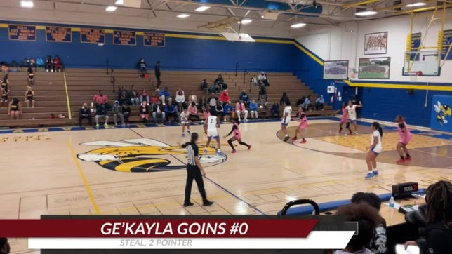 Game highlights of Geâ€™Kayla Goins vs Carver where she scores 17pts, 6rebs, 5stls, 4asts