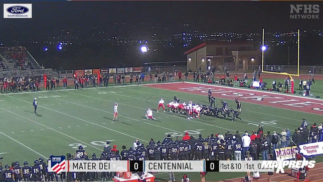 Mater Dei (Santa Ana, CA) capitalizes on a huge win over Centennial high school 36-7 that will send them back to the Division 1 final versus St. John Bosco (Bellflower, CA)