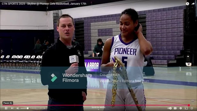 AA Pioneer Highschool defeats AA Skyline High School (01/17/25). JR Forward, Jordan Davis, is selected as the "Key Player". This is a vid of her post game interview.