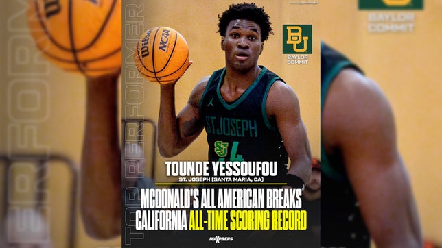 St Joseph (Santa Maria, CA) star broke DeMarcus Nelson's previous record of 3,462 in 10 fewer games.
