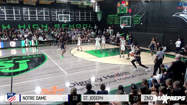 Notre Dame (Sherman Oaks, CA) pulls out the close win over St. Josephs 66-64 in the CIF Open Division Regional Semifinals. Navarro Bowman led the way with 23 points.