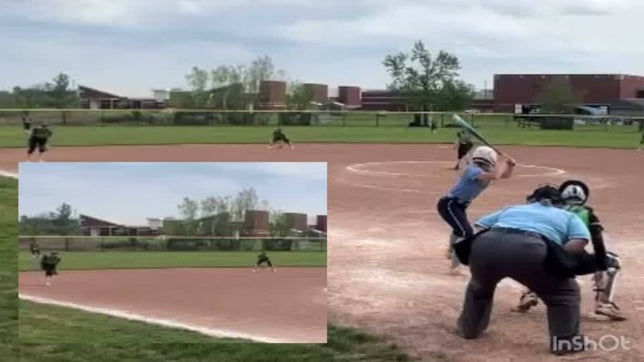 Kendall Buchanan (Freshman) demonstrated range at short-stop and executed the throw to Macie Fleenor (Freshman), covering 2nd.