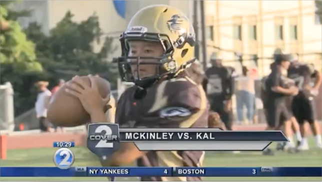 McKinley (HI) quarterback Alexandria Buchanan became the first female to throw a TD pass in a Hawaii high school football game on Saturday. Courtesy of KHON 2 News (KHONews)