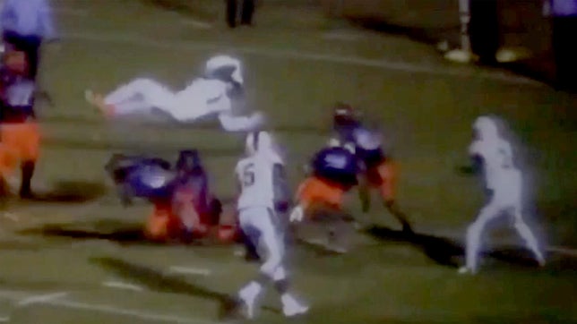 3-star running back Marcus Caldwell of West Forsyth, North Carolina, takes the reverse handoff and does an incredible side flip over three defenders in the end zone