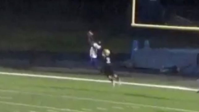 Trinity Christian's (TX) Tavione Carter makes an incredible interception in the back of the endzone and returns it 108-yards to the house.