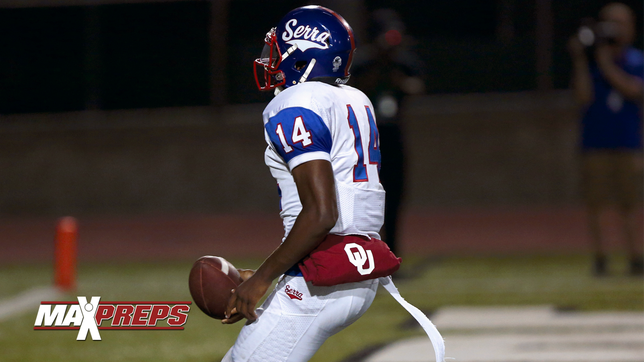 http://www.maxpreps.com/news/RXDBiuTffkOdLW7zW6_evw/centennial-holds-off-serra-68-64-in-playoff-football-game-with-15-lead-changes.htm

Gardena Serra and Corona Centennial put on one of the best football games of the season in their opening round Pac-5 playoff contest. There were 15 lead changes and Centennial edged it out 68-64 despite over 500 total yards and eight touchdowns from their junior QB Khalil Tate.
