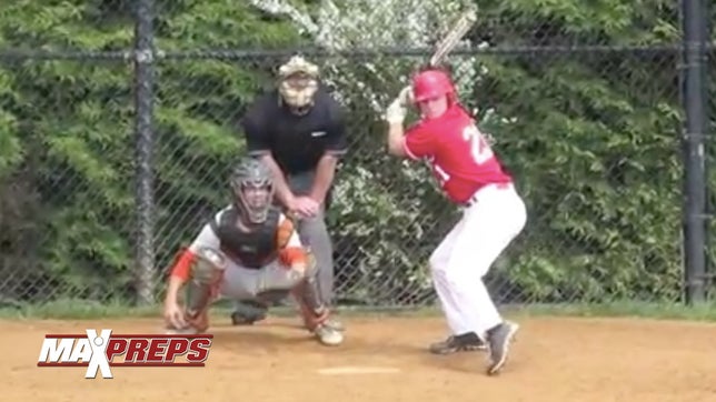 Charles Tsintolas of The Heights (Potomac, MD) blasts an inside the park home run.