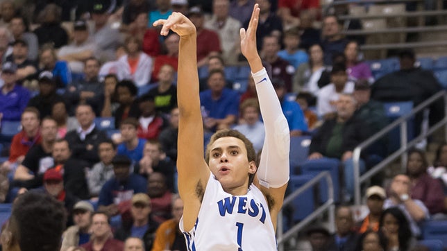 Plano West senior D.J. Hogg, hit a buzzer-beater from 18-feet for the 56-54 victory over Clear Lake for the Texas UIL 6A State Championship.