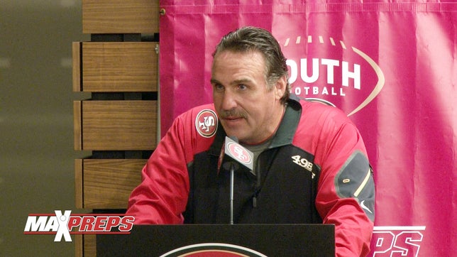 The San Francisco 49ers head coach Jim Tomsula spoke to high school athletes and coaches at the 49ers high school media day.