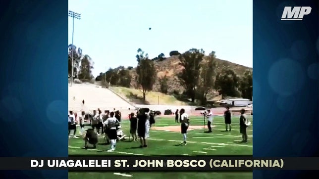 St. John Bosco's (CA) DJ Uiagalelei, one of the top prospects in the 2020 class, shows off his arm throwing it nearly 100 yards.

Video courtesy of Greg Hughes