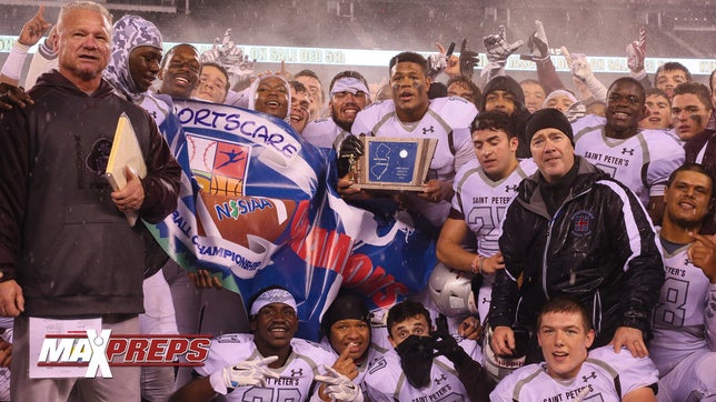 http://www.maxpreps.com/high-schools/st-peters-prep-marauders-(jersey-city,nj)/football/home.htm

Highlights of St. Peter's Prep 34-18 win against Paramus Catholic in the Non-Public Group IV Championship game.
