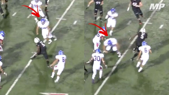 Lake Travis' (TX) 4-star wide receiver Garrett Wilson jukes a defender so bad he falls to the ground and he takes it to the house for this #MPTopPlay.
