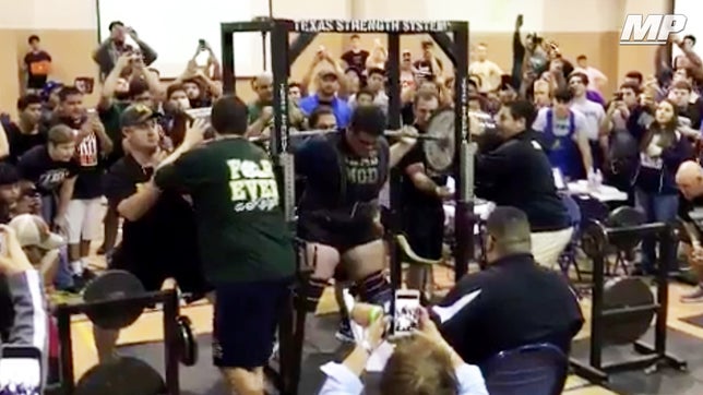 Holy Crosses (TX) Joseph Pena shows off his strength by breaking his own state record by squatting 1,005 pounds.

Video courtesy: @jacob_tovar31