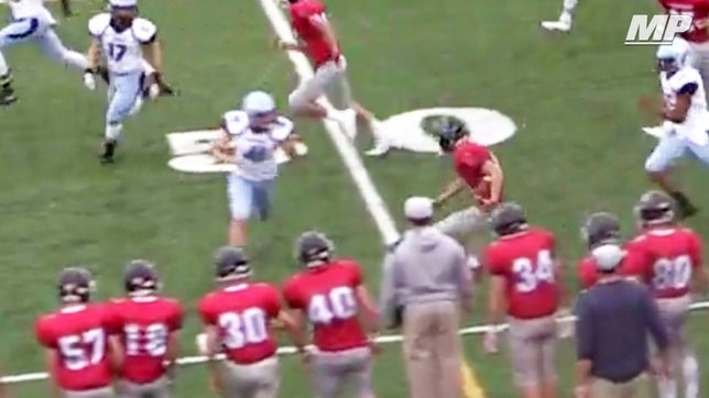 North Penn's (PA) Kelly Macnamara delivers a huge hit on the kickoff.