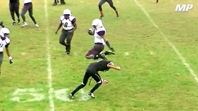 Curtis' (NY) 3-star athlete Amad Anderson intercepts the pass, hurdles a defender, and throws a would-be tackler off him for one of the top pick-6's of the year.