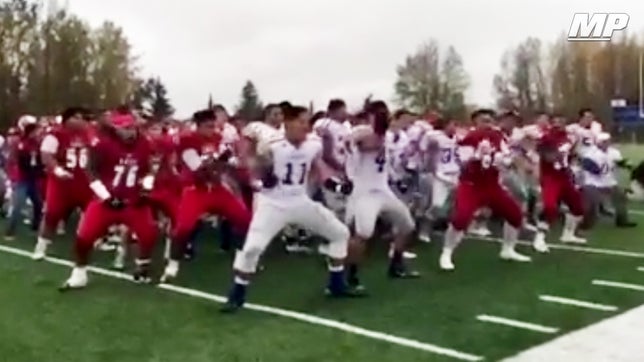 Rival Anchorage, AK teams - Bartlett and East puts its rivalry aside after the game and show respect to each other by doing the Haka after the game. 

Video courtesy of Mary Ann Pruitt.