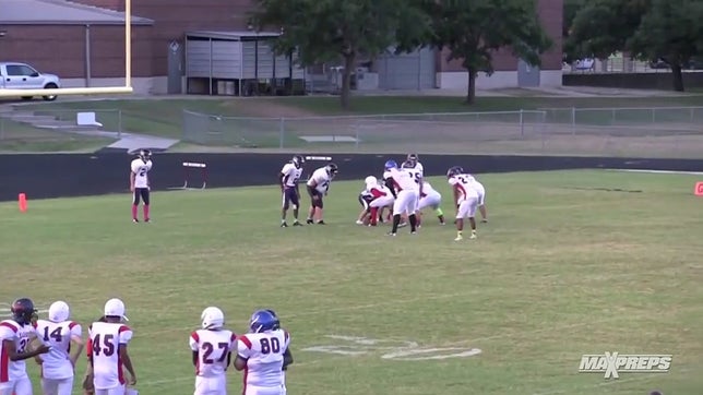 Check out 6-foot-5, 340-pound fullback, Nathan Williams (Harmony Science Academy, TX), bulldoze through opponents. Not only is he getting college interest from Oregon State, LSU and UCLA at D-line and O-line, but Williams is a legit fullback. So far this season he has 6 carries for 43 yards and a TD. He also has one reception for 7 yards.