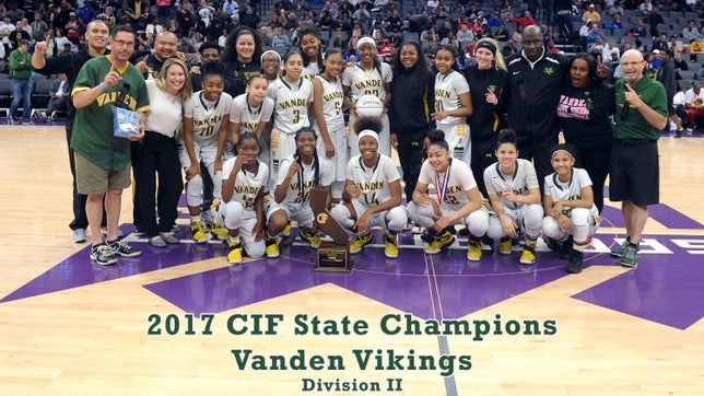 CIF Girls Basketball Division 2 State Championship Highlights of Vanden versus Mater Dei. Myckena Guerrero also chats with senior Julia Blackshell-Fair post game.