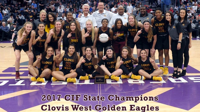 CIF Girls Basketball Open Division State Championship Highlights of Clovis West versus Archbishop Mitty. Myckena Guerrero also chats with senior guard Sarah Bates post game.